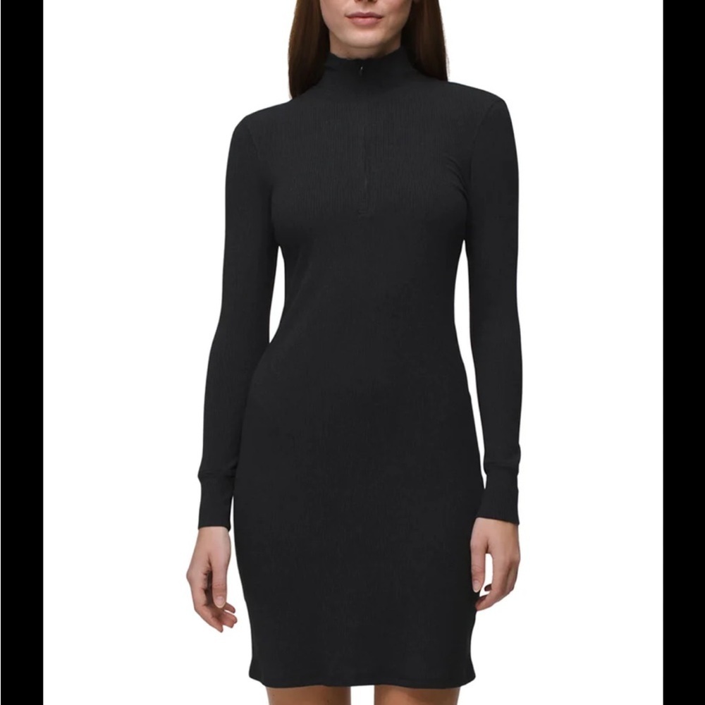 Prana Foundations Ribbed Long Sleeve Zip Front Black Dress Size XS